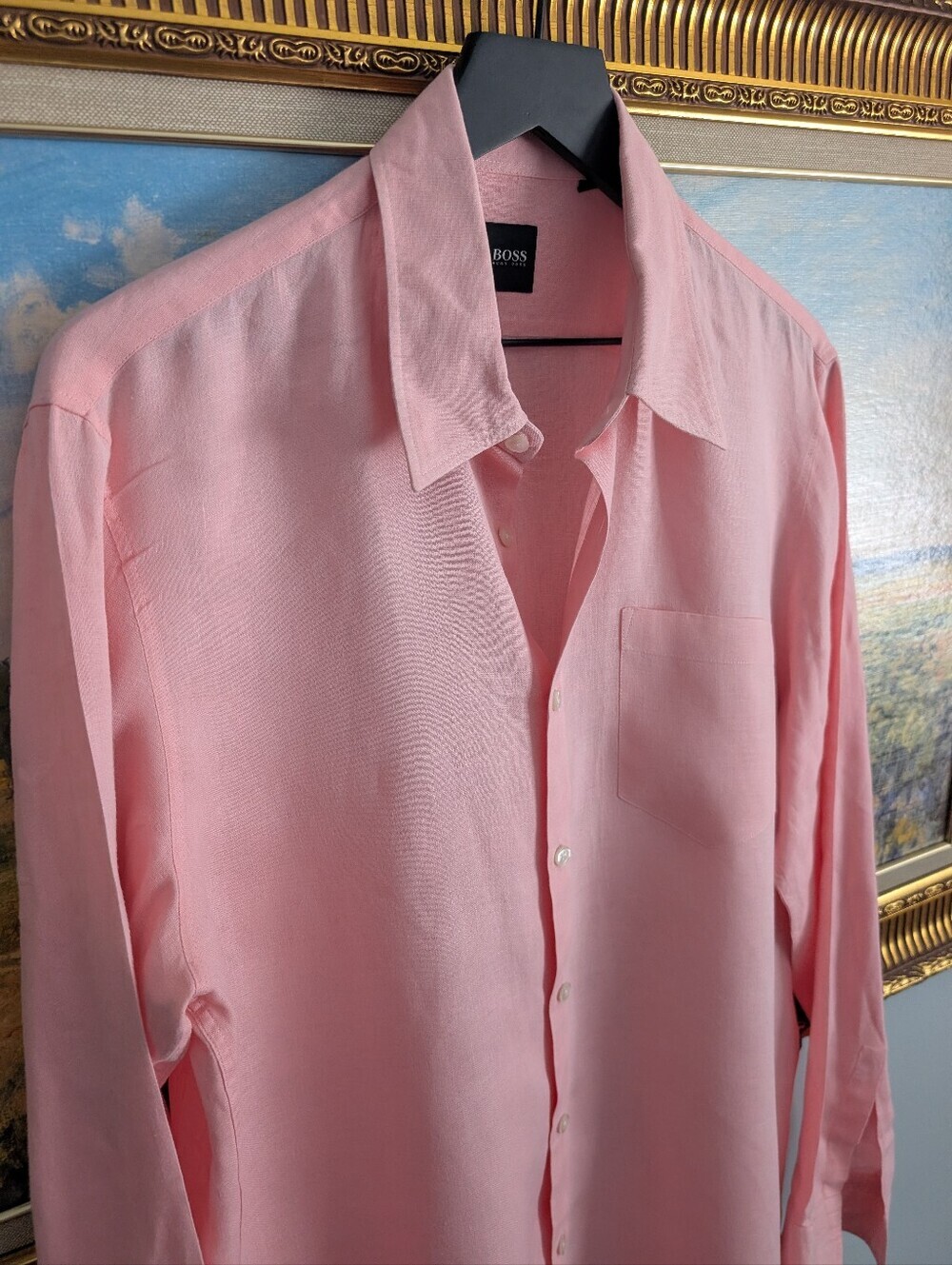 Boss Hugo Boss Pink 100% Linen Shirt